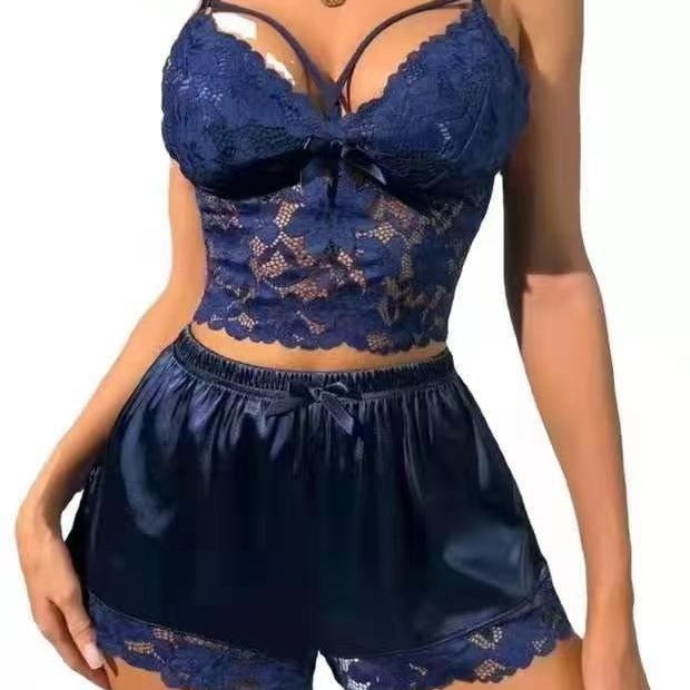 Women's Lace Trim Camisole & Shorts Pajama Set | 7 Colors | S–XXXL