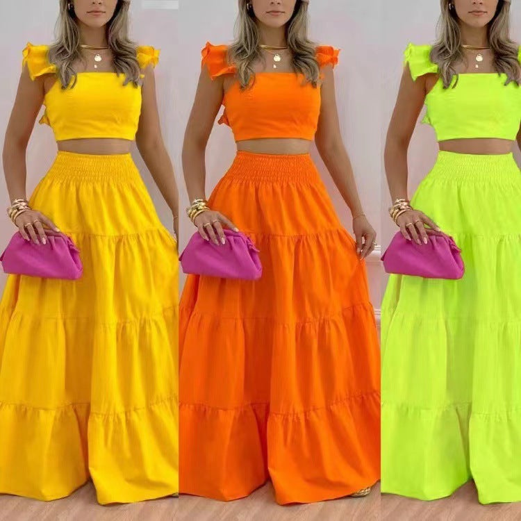 Women's Two-Piece Maxi Dress Set – Sling Top & Swing Skirt
