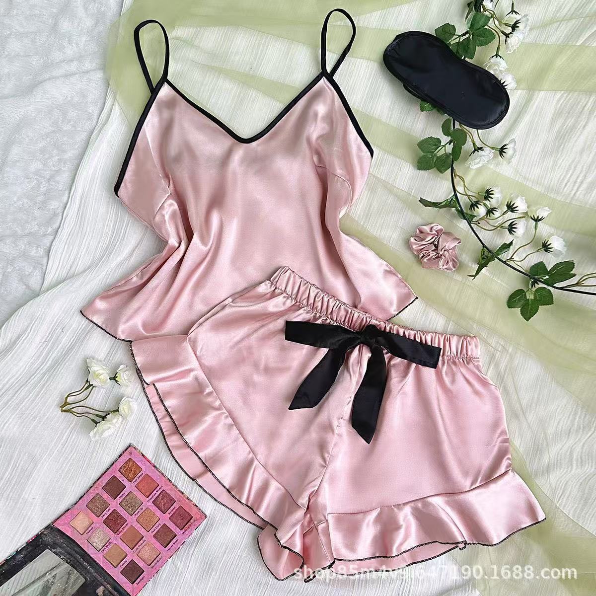 Women's Ice Silk Satin Pajama Set – Vest & Shorts | 5 Colors, Sizes S–XXL