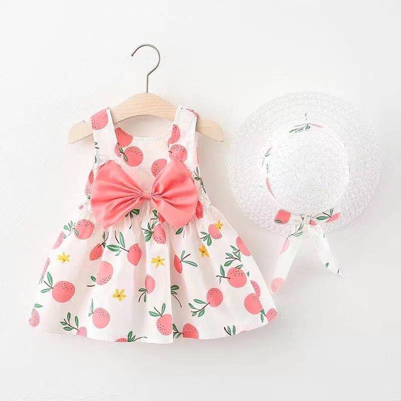 Baby Girls' Korean Cotton Princess Dress | Strawberry & Polka Dot Print