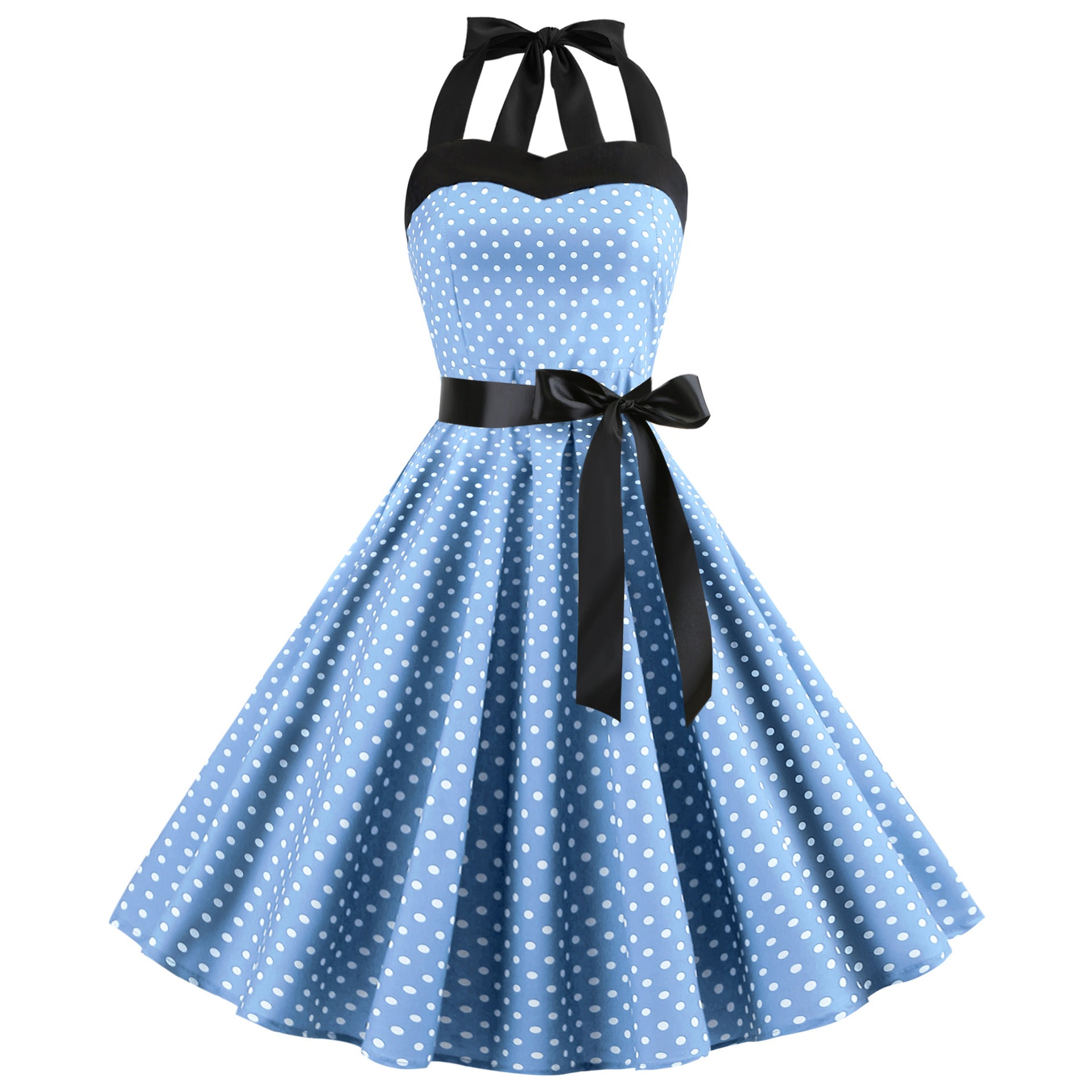 Women's Retro Wave & Dot Print Strap Maxi Dress – 7 Colors, Sizes S–XXL