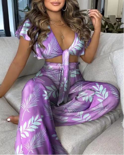 Women's Printed Lace-Up Two-Piece Pants Set