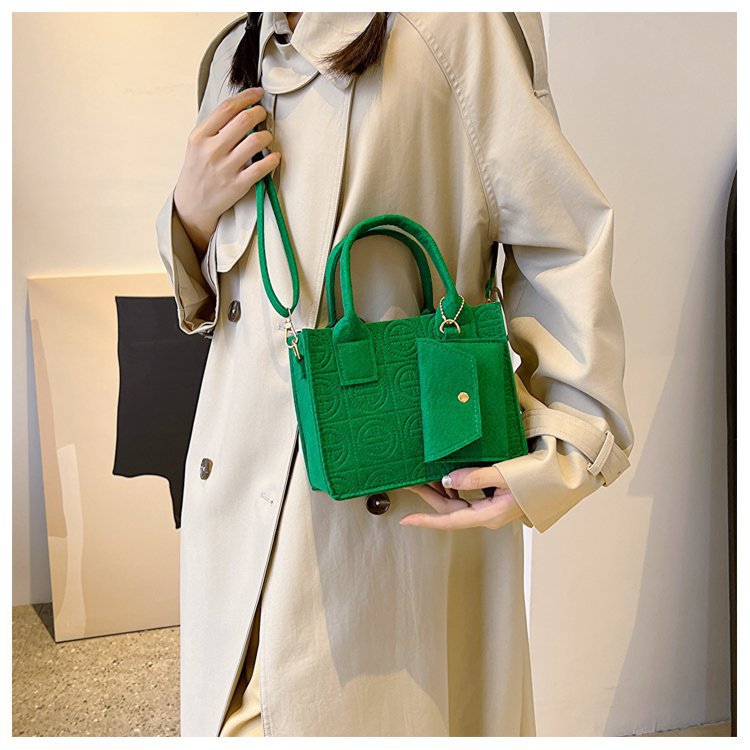 Embossed Two-Piece Handbag Set – Solid Color Tote & Pouch