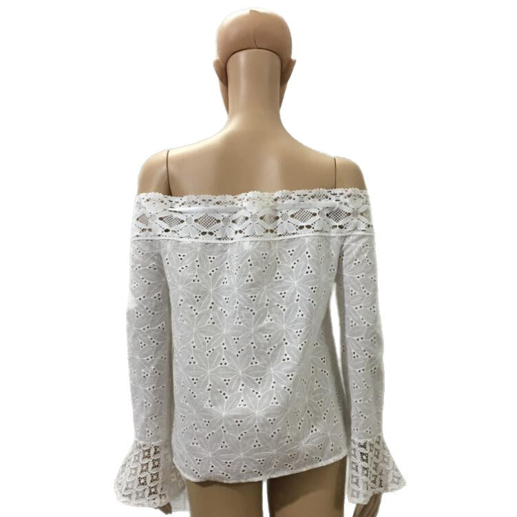 Women's Off-Shoulder Bell Sleeve Lace Top | Romantic Flowy Blouse