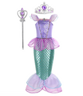 Girls' Purple Mermaid Fishtail Dress with Crown & Magic Wand Set