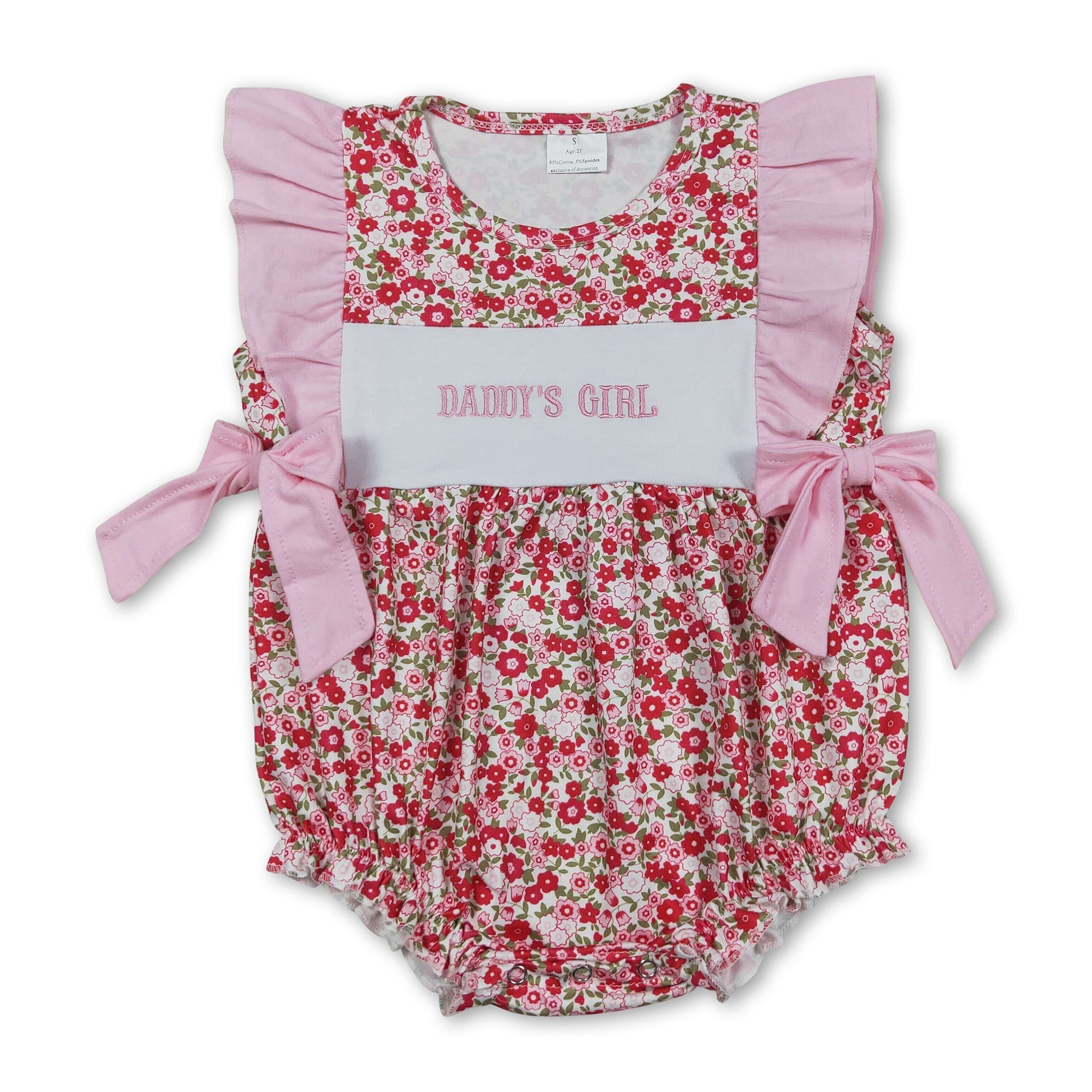 Baby Girls' Flutter Sleeve Daddy's Girl Embroidery Floral Romper