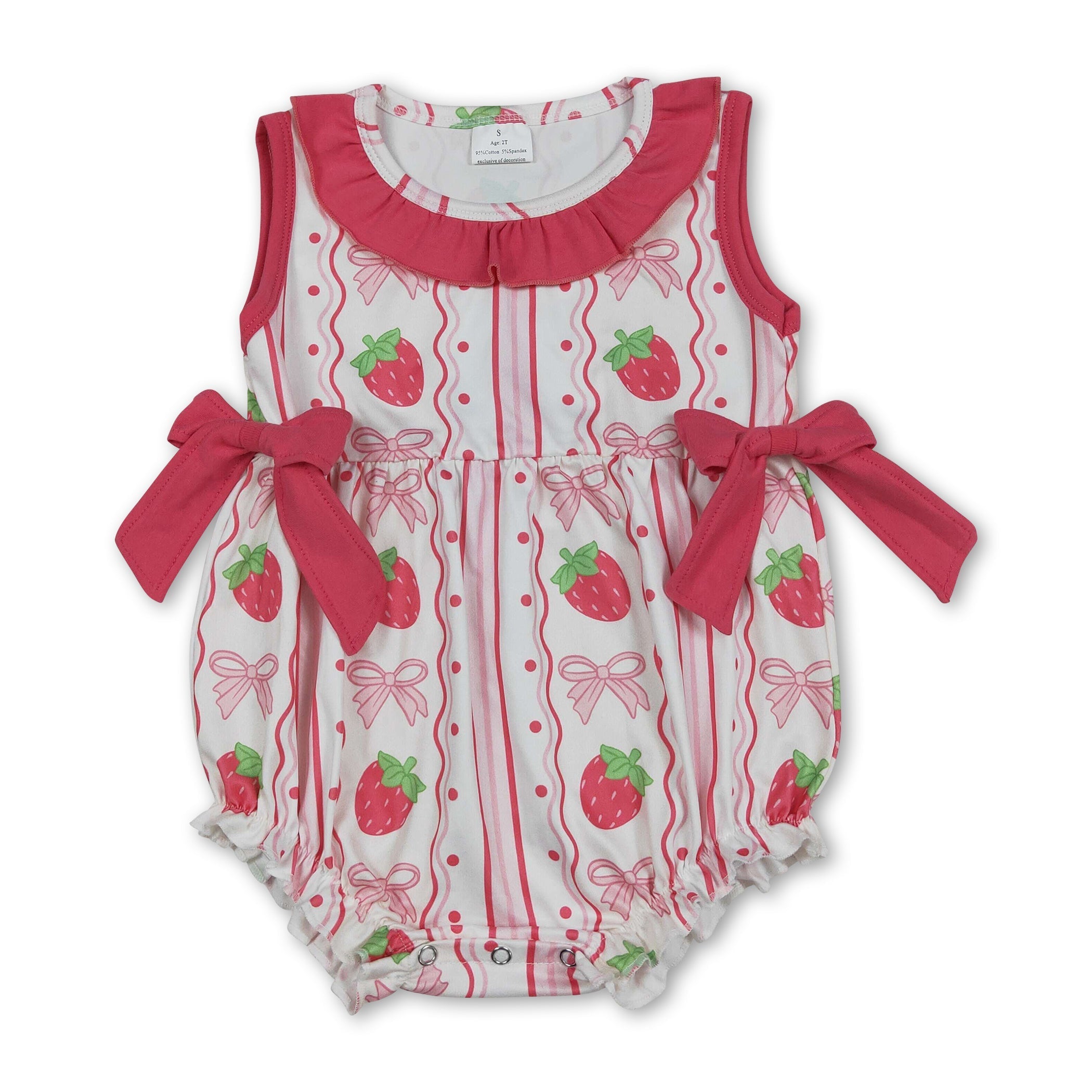 Baby Girls' Sleeveless Strawberry Bow Summer Romper