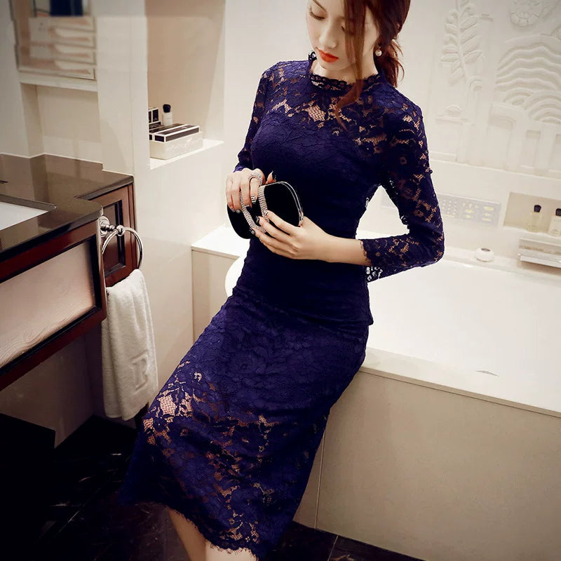 Women's Slim-Fit Bodycon Mesh Stitching Dress
