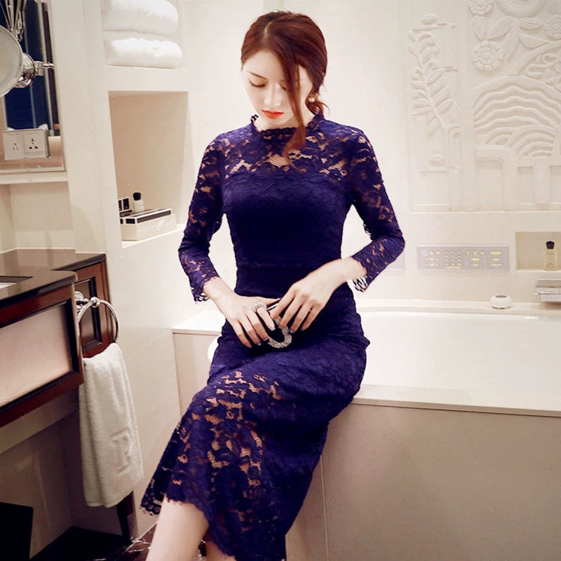 Women's Slim-Fit Bodycon Mesh Stitching Dress