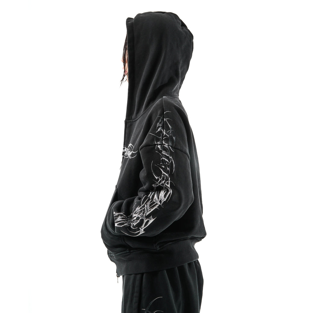 TRIBAMETAL Print Zip Up Hoodie
