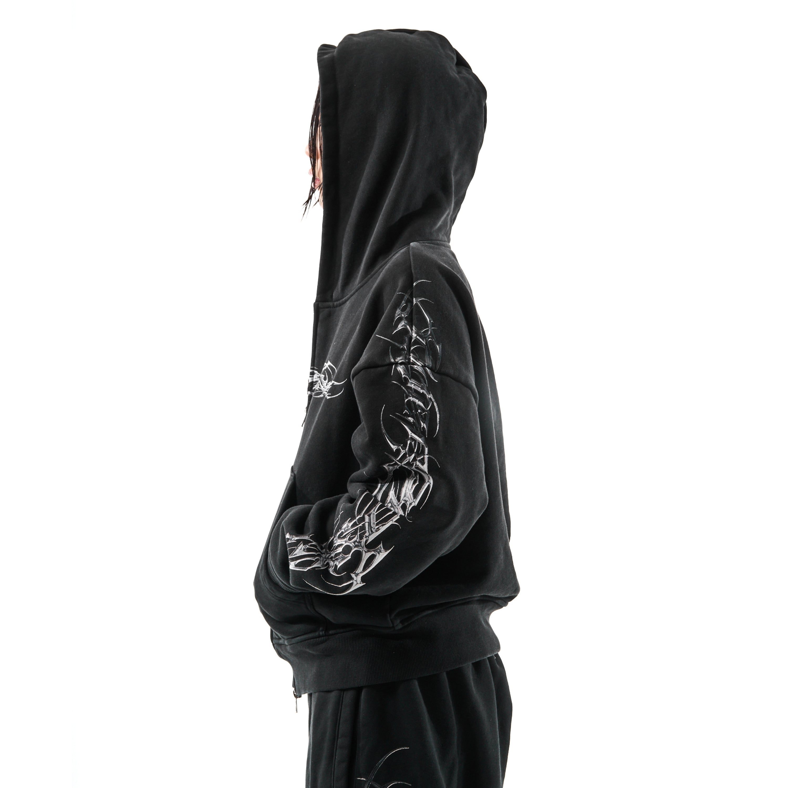 TRIBAMETAL Print Zip Up Hoodie