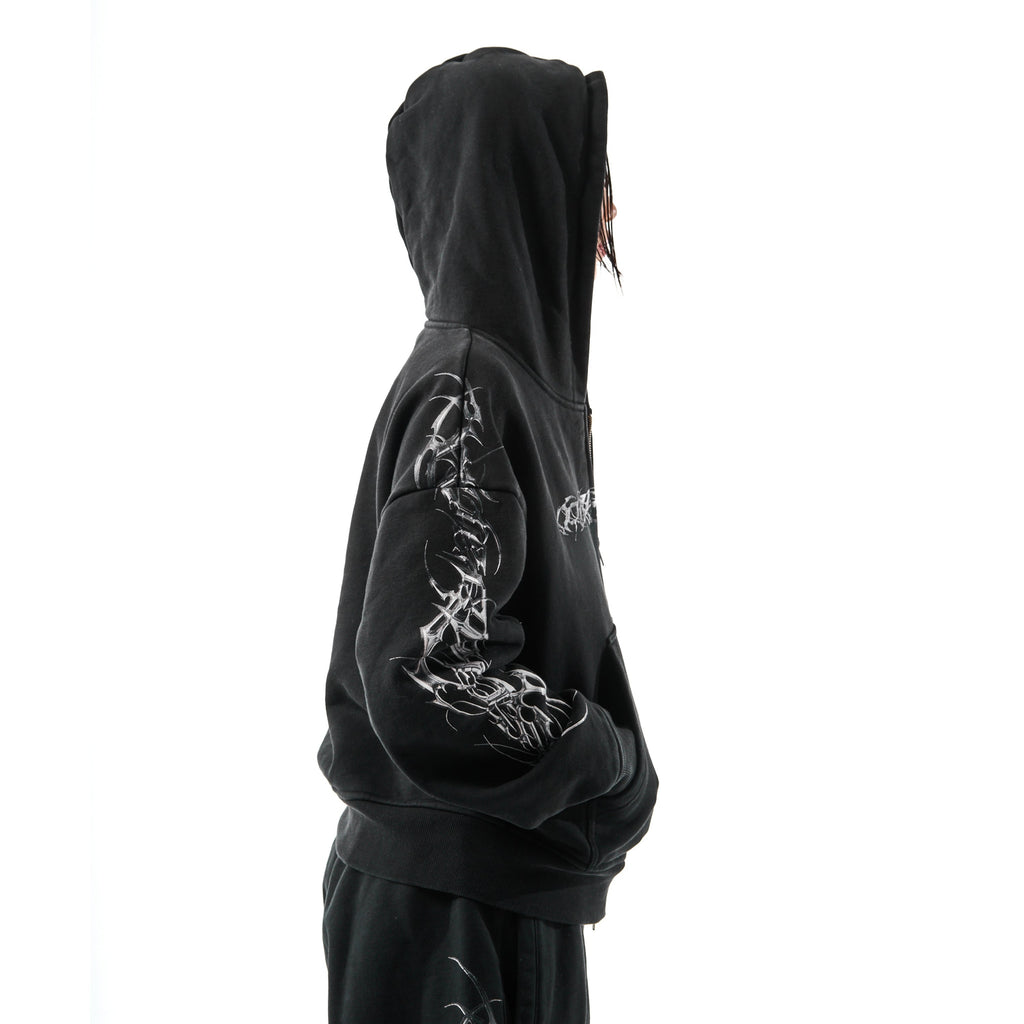 TRIBAMETAL Print Zip Up Hoodie
