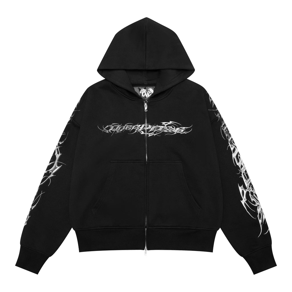 TRIBAMETAL Print Zip Up Hoodie