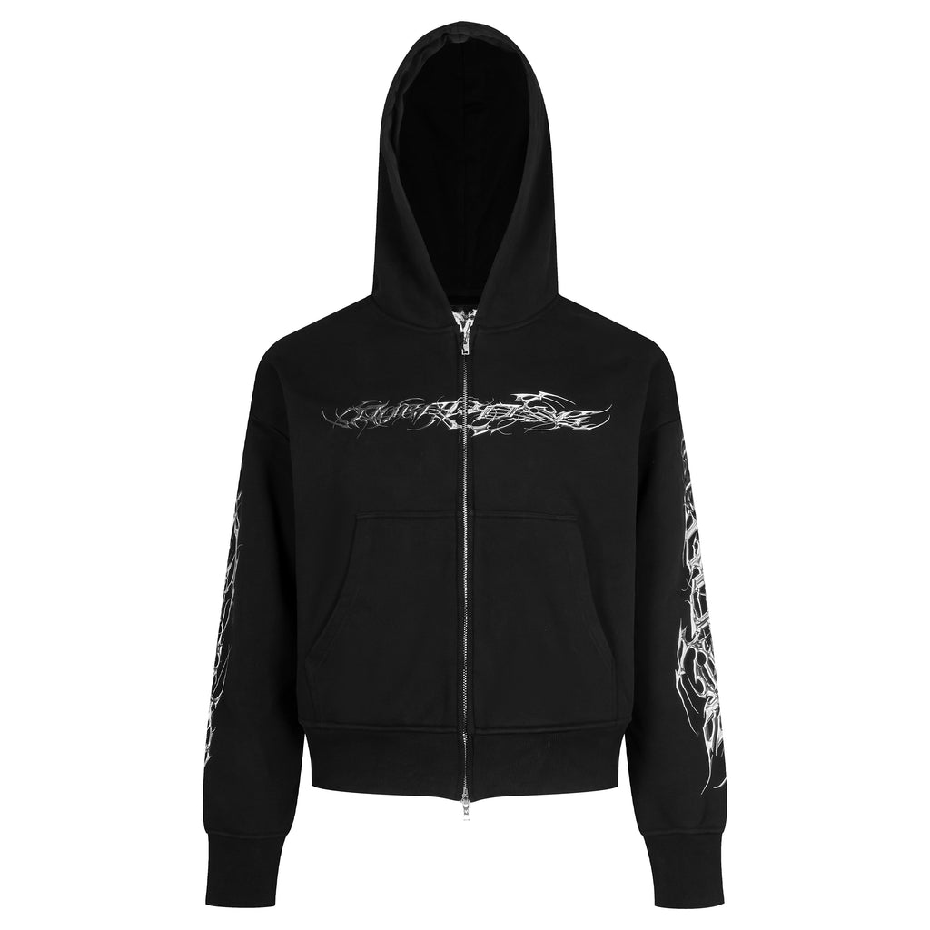 TRIBAMETAL Print Zip Up Hoodie