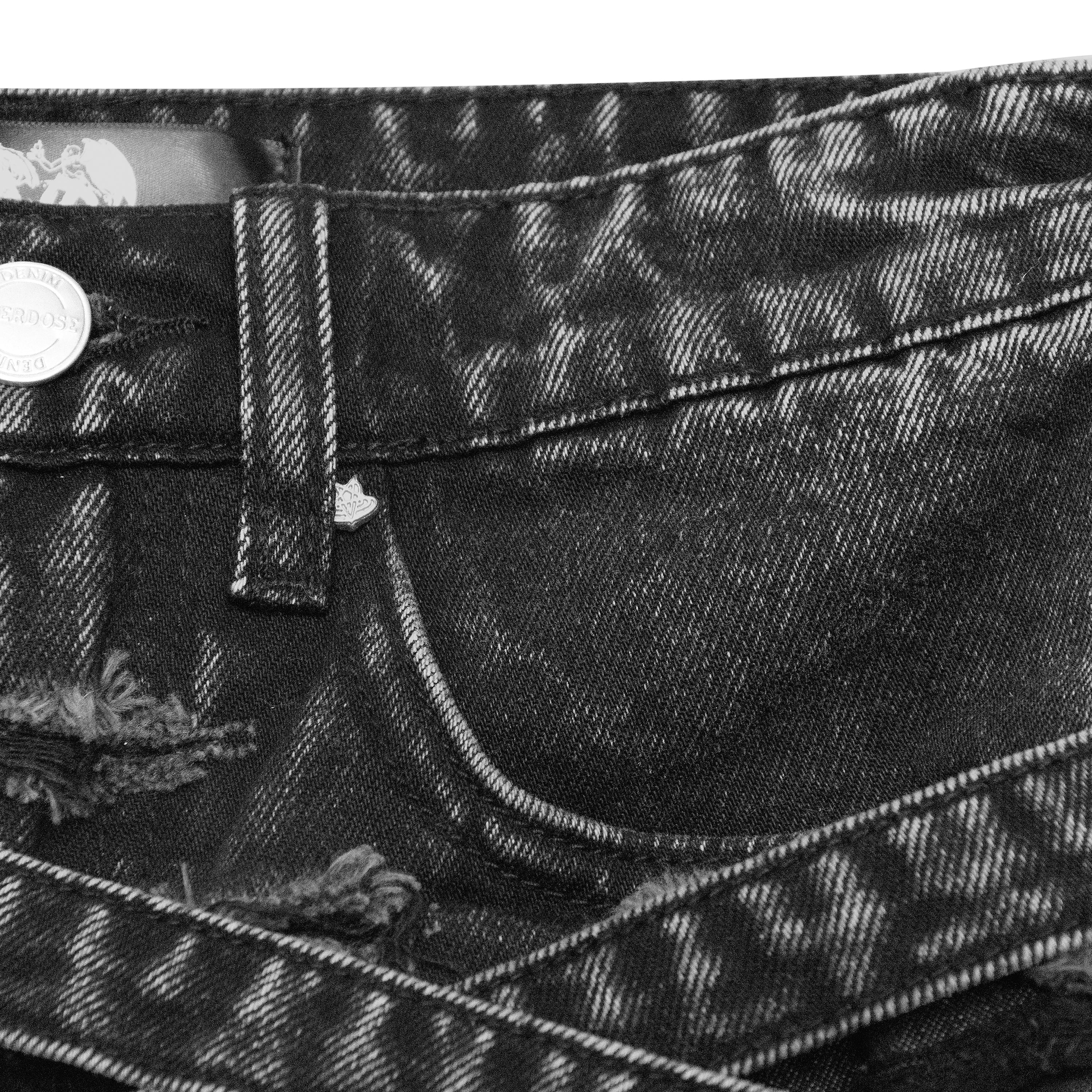 VENIM Destroyed Denim Mini Shorts - Washed Onyx