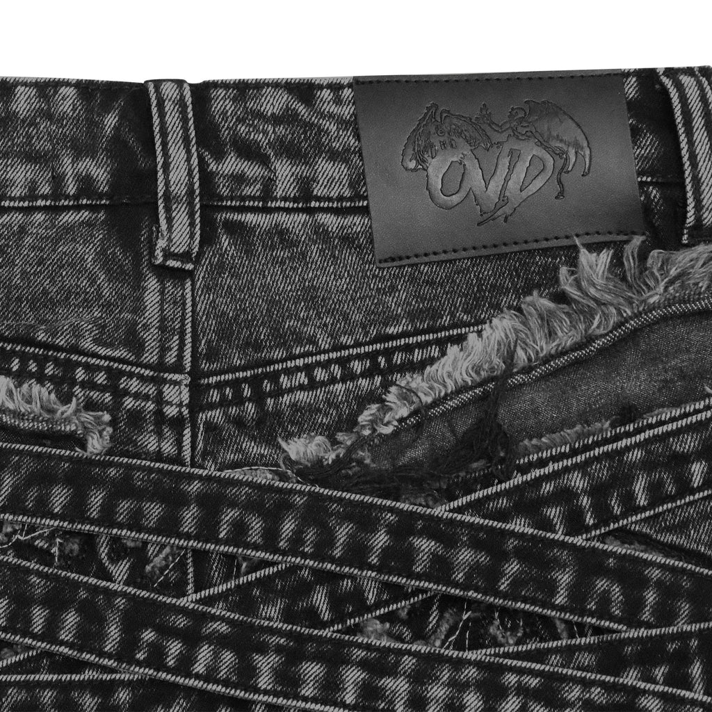 VENIM Destroyed Denim Mini Shorts - Washed Onyx