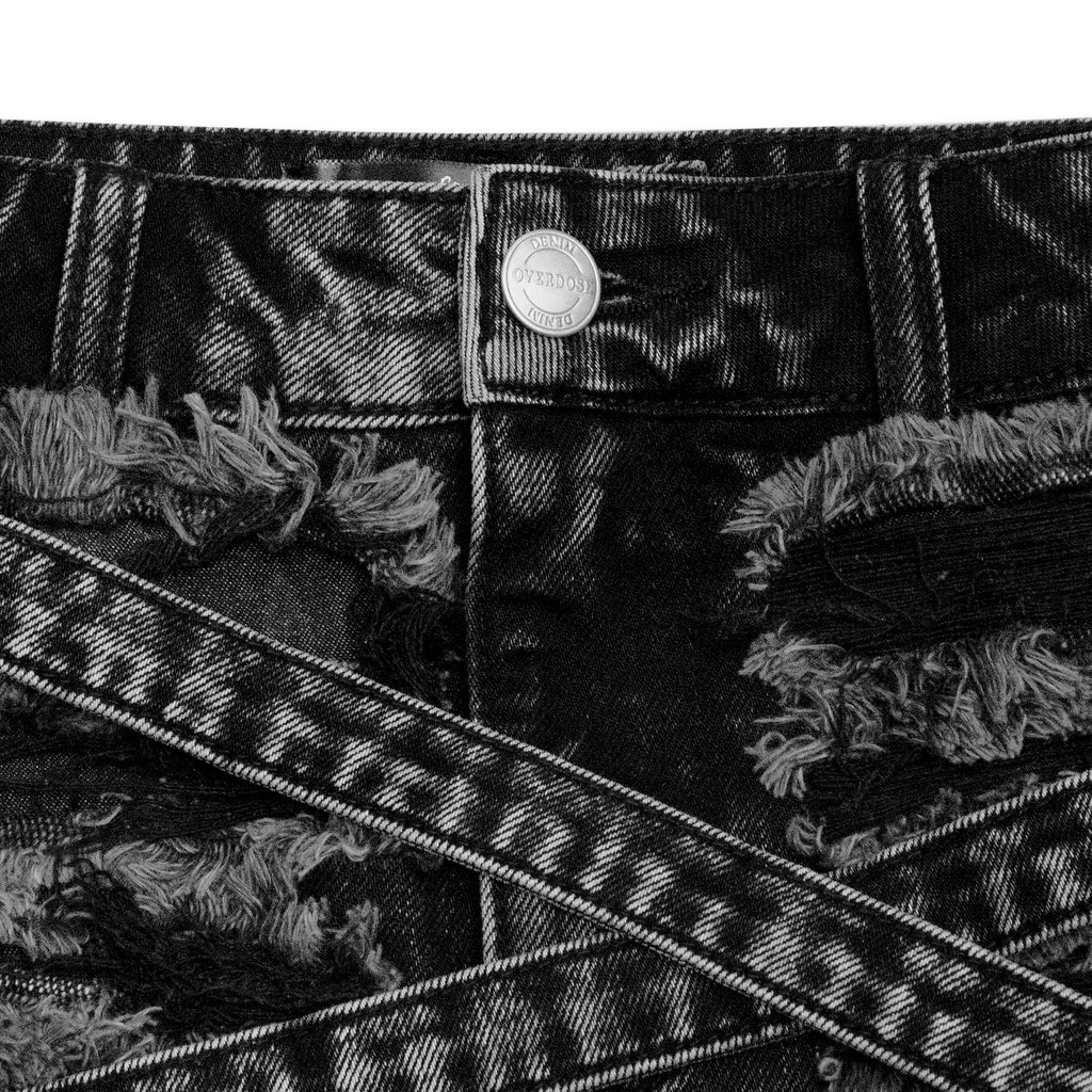 VENIM Destroyed Denim Mini Skirt - Washed Onyx