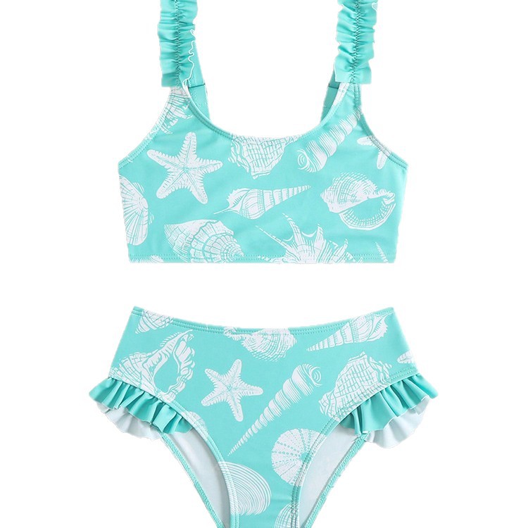 Girls' Sky Blue Floral Swimsuit Set – Kids Swimwear | Ages 4–7