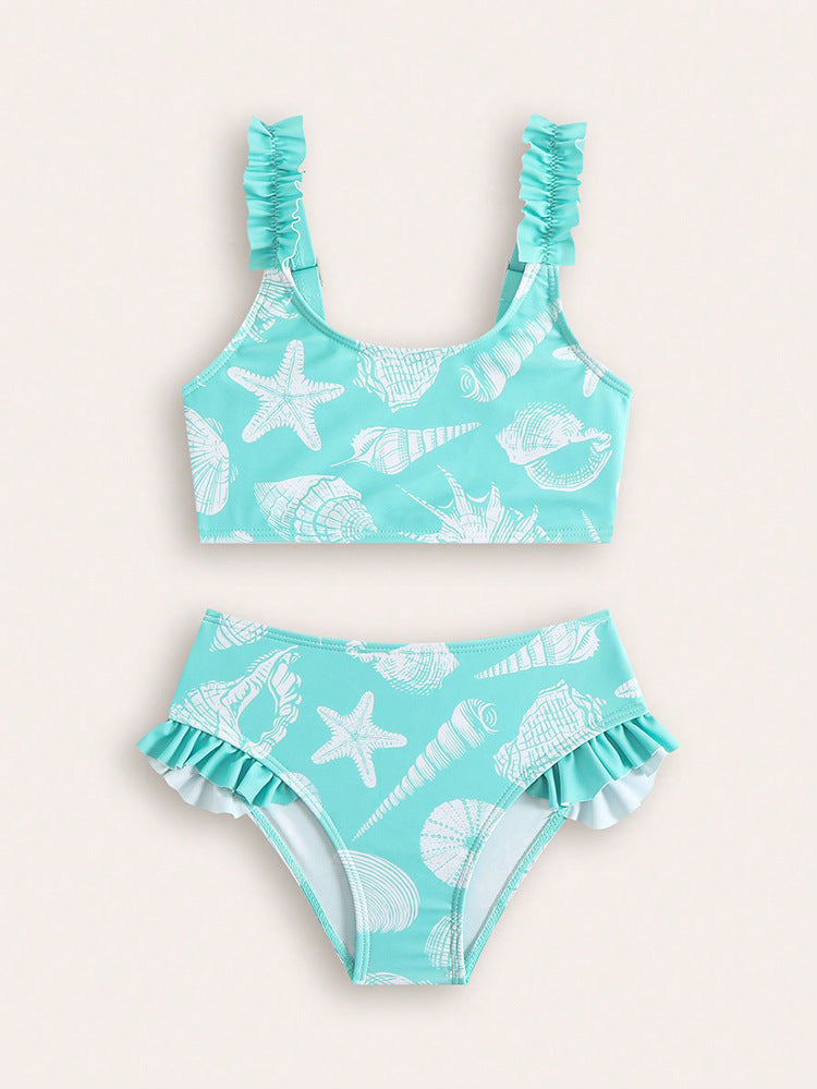 Girls' Sky Blue Floral Swimsuit Set – Kids Swimwear | Ages 4–7