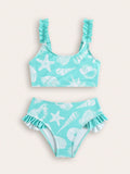 Girls' Sky Blue Floral Swimsuit Set – Kids Swimwear | Ages 4–7