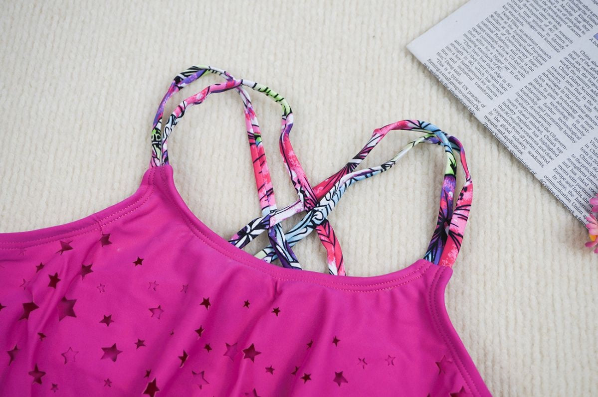 Girls' Pink Ruffle Two-Piece Swimsuit – Kids Bikini Set | Pink & Rose Pink