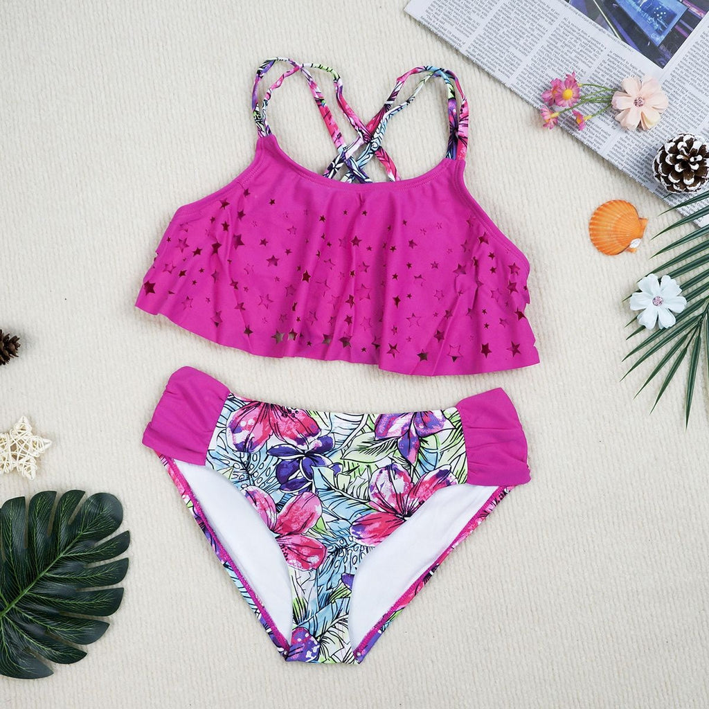Girls' Pink Ruffle Two-Piece Swimsuit – Kids Bikini Set | Pink & Rose Pink