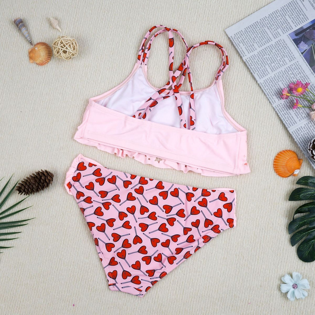 Girls' Pink Ruffle Two-Piece Swimsuit – Kids Bikini Set | Pink & Rose Pink