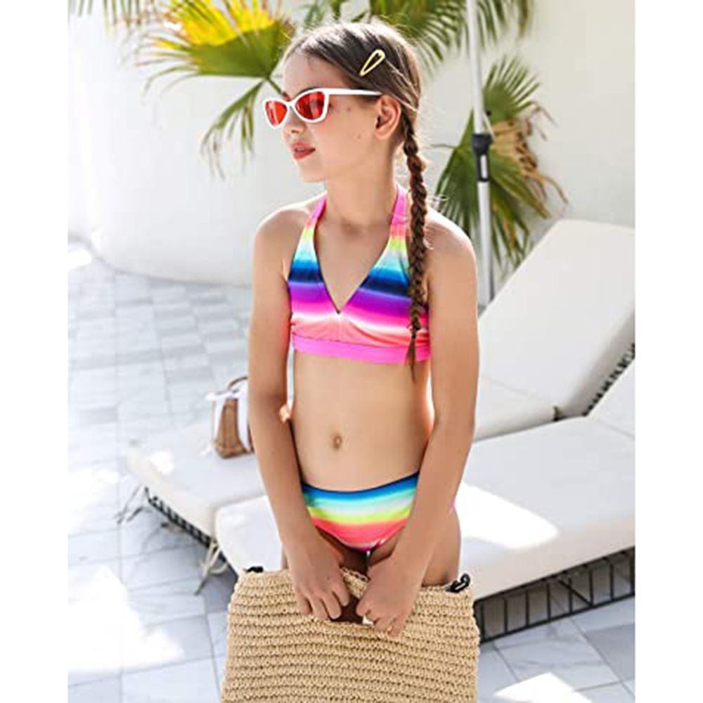 Girls' Colorful Ruffle Halter Bikini Set – Kids Swimwear | Tangerine & Lemon