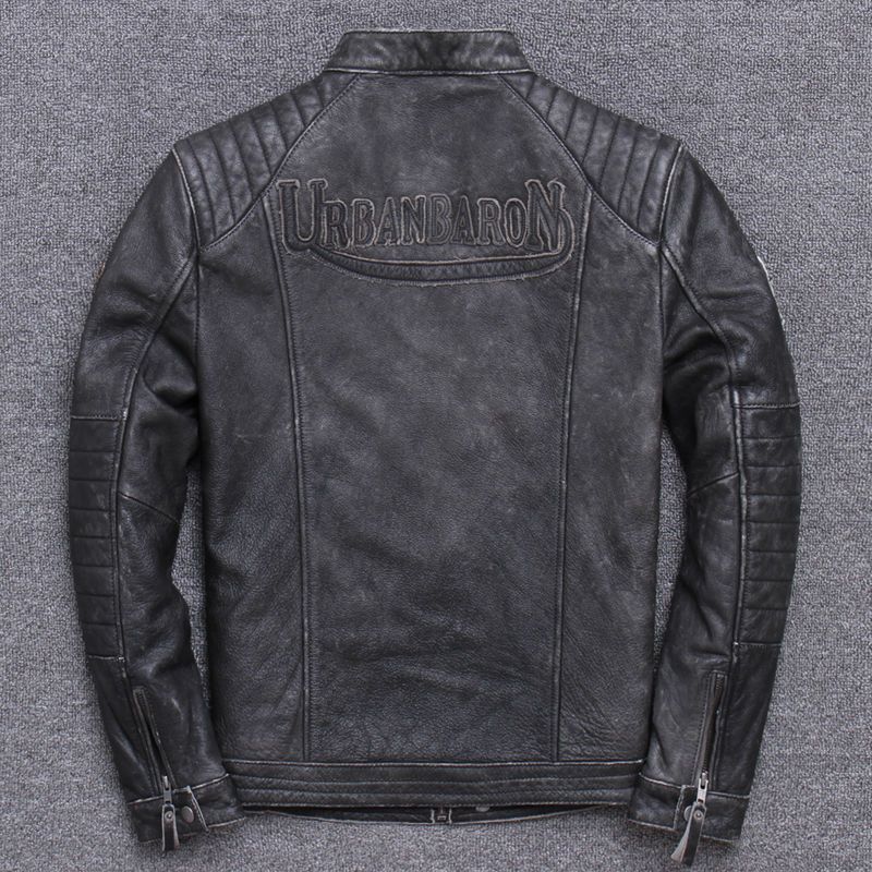 Men's Harley-Style Distressed Genuine Leather Motorcycle Jacket | Stand Collar Slim Fit