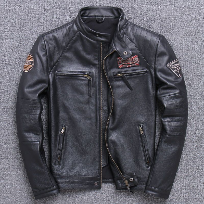 Men's Harley-Style Distressed Genuine Leather Motorcycle Jacket | Stand Collar Slim Fit