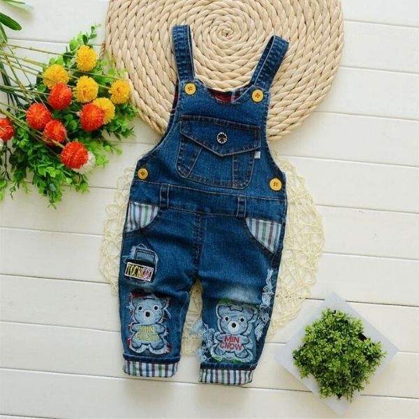 Baby Girl Denim Overall Jumpsuit | Butterfly & Teddy Bear Appliqué