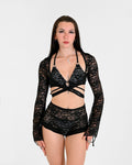 Women's Black Lace Bikini & Bell Sleeve Shrug Top – Festival Rave Set
