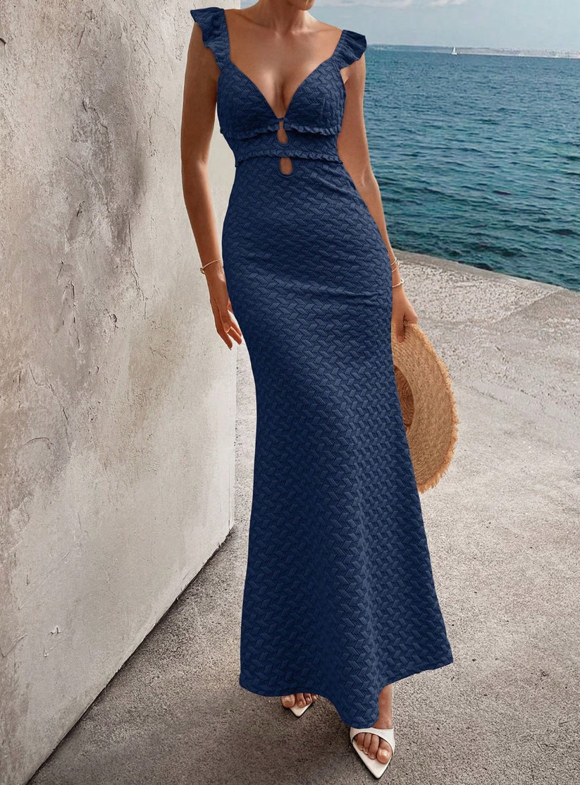 Women's V-Neck Backless Knit Resort Dress – French Elegant Style